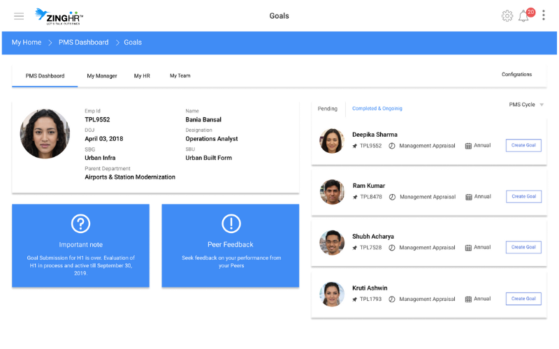ZingHR ePMS Feature - easily create both goals and competencies